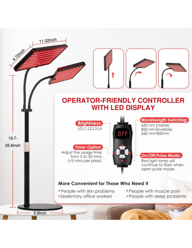 Lámpara de Terapia de Luz Roja SAVILER Doble Cabeza 660nm 850nm
