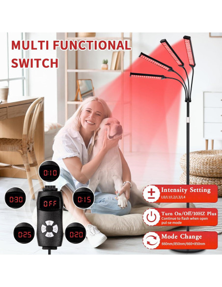 Lámpara de Terapia de Luz Roja SAVILER 4 Cabezas Ajustable