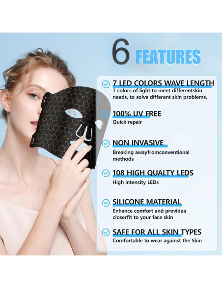 Máscara de Terapia de Luz LED GDWELL FM-01 4 Modos para Piel
