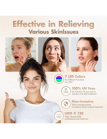 Máscara Facial LED Terapia de Luz Roja y Azul 7 Colores