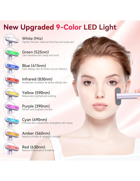Varita de terapia de luz roja MoAcey 9 en 1 para la cara