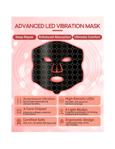 Máscara Facial LED Kivigor M08 con Masaje Vibrante y 4 Modos