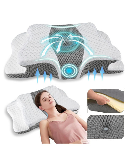 Almohada Cervical QIUBABYO Ajustable Espuma Viscoelástica