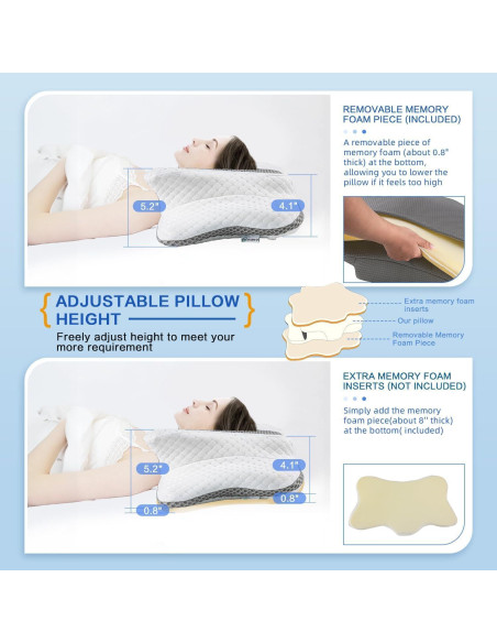 Almohada Cervical QIUBABYO Ajustable Espuma Viscoelástica