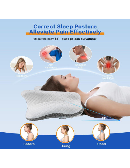 Almohada Cervical QIUBABYO Ajustable Espuma Viscoelástica
