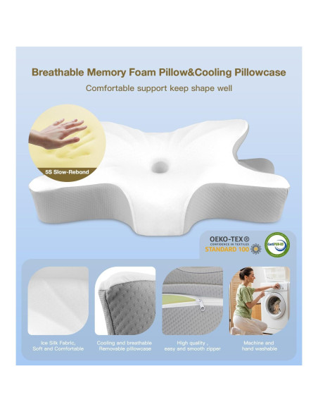 Almohada Cervical Ergonomica SurSynch 60x38 cm Espuma Viscoelástica