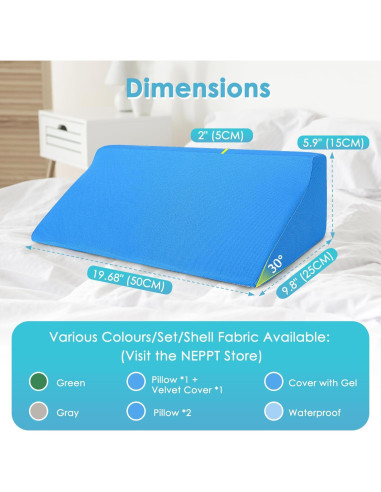Cojín en Cuña NEPPT Azul para Dormir y Soporte Espalda