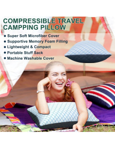 Almohada de Camping Gehannah Grande Espuma de Memoria Gris 2