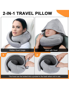 Almohada de Viaje Vzpeun con Capucha y Espuma Memoria 2