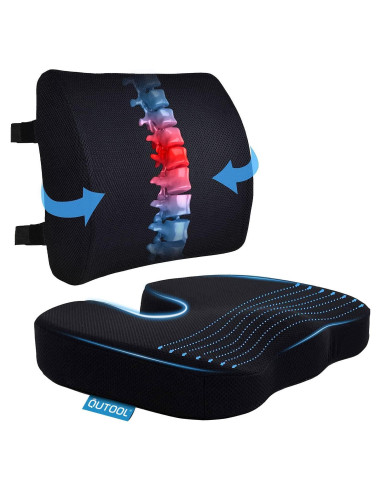 Cojín de Asiento y Almohada Lumbar Qutool Espuma Viscoelástica