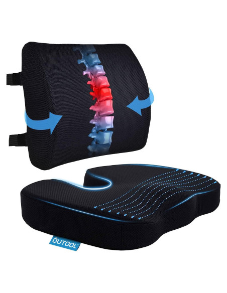 Cojín de Asiento y Almohada Lumbar Qutool Espuma Viscoelástica