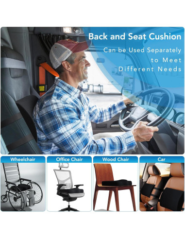 Cojín de Asiento y Almohada Lumbar Qutool Espuma Viscoelástica