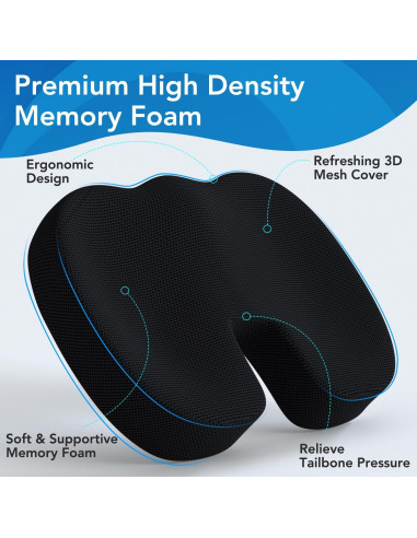 Cojín de Asiento y Almohada Lumbar Qutool Espuma Viscoelástica