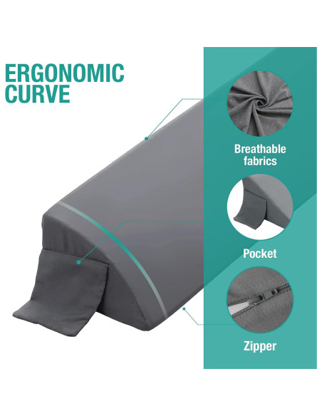 Almohada Cuña Vekkia Reina 60x25x15 cm Gris con Bolsillos