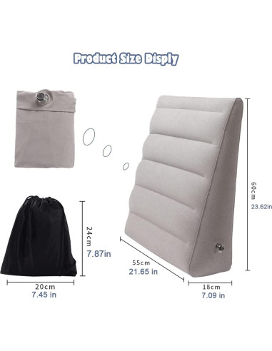 Almohada Inflable en Cuña VOPHIA Gris - Ligera y Portátil
