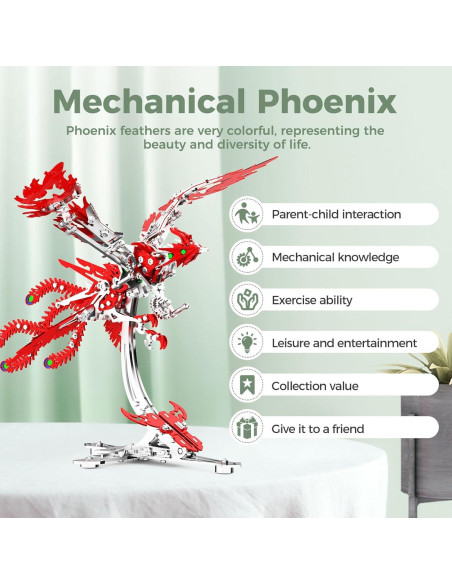 Rompecabezas 3D de Metal LONGPIN Fénix Rojo DIY 24 cm