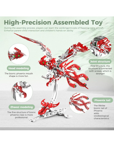 Rompecabezas 3D de Metal LONGPIN Fénix Rojo DIY 24 cm