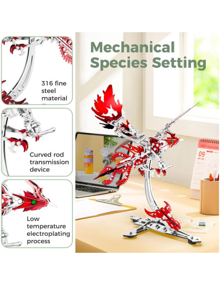 Rompecabezas 3D de Metal LONGPIN Fénix Rojo DIY 24 cm