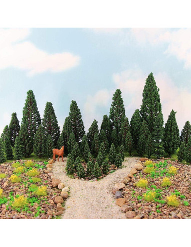 52 Árboles de Pino Verde Plástico para Diorama HO Evemodel