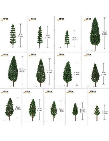 52 Árboles de Pino Verde Plástico para Diorama HO Evemodel