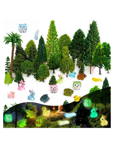 55 Piezas Árboles en Miniatura y Figuras de Animales Luminosa