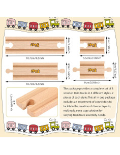 Liliful 8 Piezas Pistas de Madera y Conectores para Trenes 2