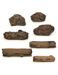 7 Piezas Troncos y Rocas Artificiales PIVNASY para Jardín