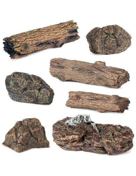 7 Piezas Troncos y Rocas Artificiales PIVNASY para Jardín