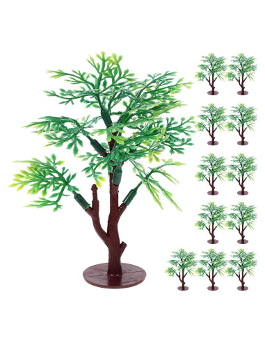 12 Árboles Miniatura de Plástico Verde para Dioramas 8.8 cm