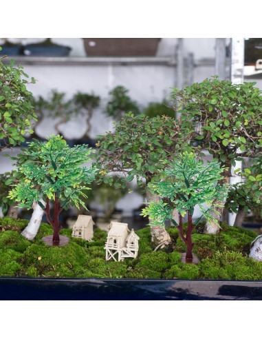 12 Árboles Miniatura de Plástico Verde para Dioramas 8.8 cm