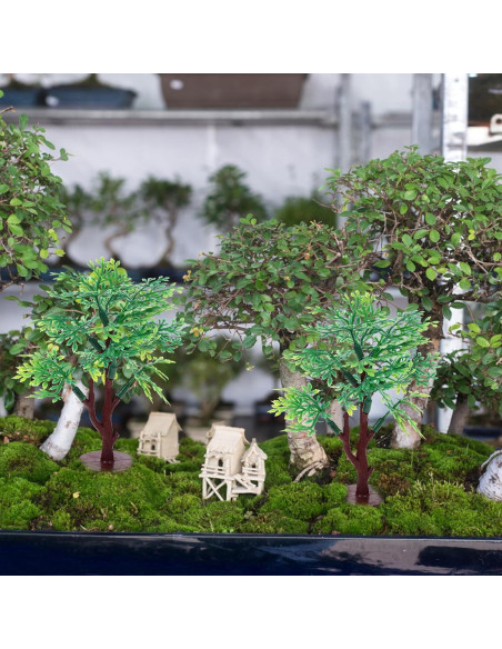 12 Árboles Miniatura de Plástico Verde para Dioramas 8.8 cm