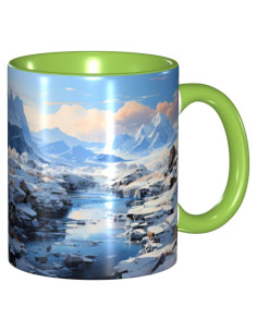 Taza de Cerámica Verde BROLEO Patrón Montaña 413g