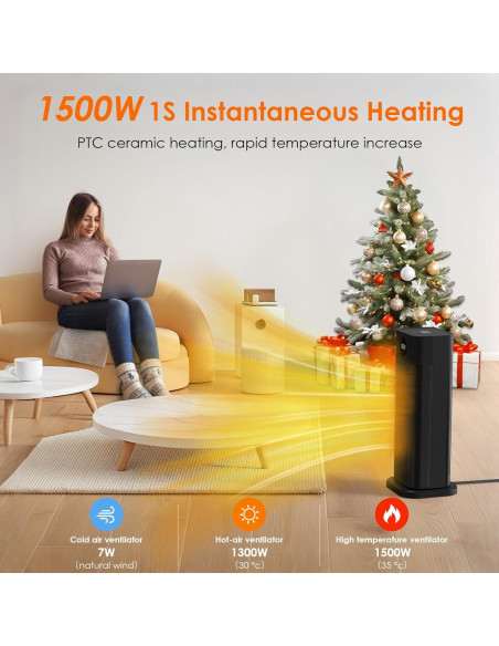 Calentador de Espacio Eléctrico Minthouz S760 1500W Oscilante 70