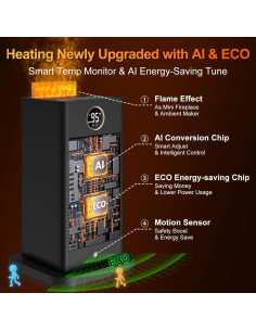 Calentador de Espacio Beautyfan con Humidificador y Efecto Llama 3D 2