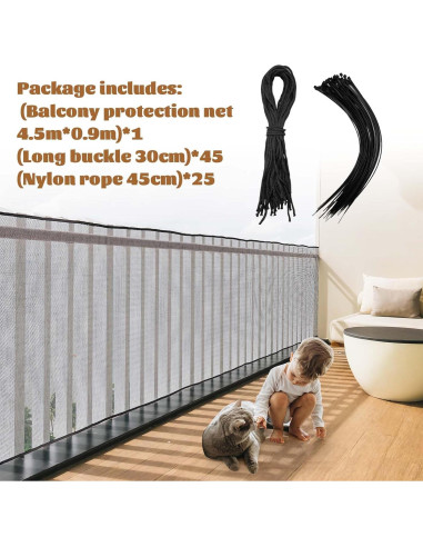 Red de Seguridad para Balcón Hosuly 4,5 x 0,9 m Negra