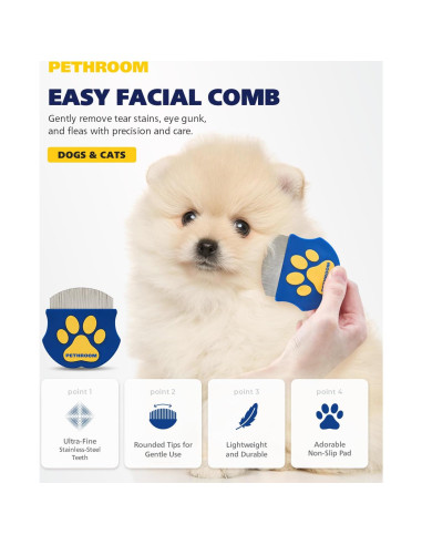 Peine Profesional PETHROOM para Ojos de Mascotas - Acero Inoxidable