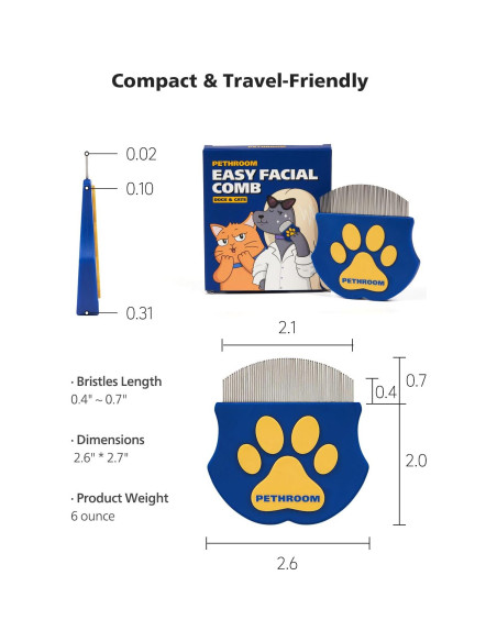 Peine Profesional PETHROOM para Ojos de Mascotas - Acero Inoxidable