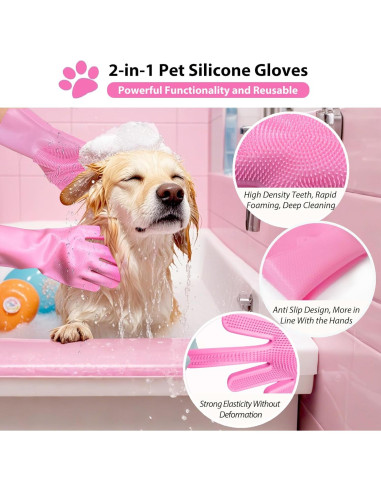 Guantes de Aseo para Mascotas NVNAN Rosa - Cepillo Silicona