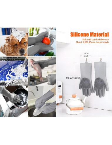 Guantes de Silicona Multifuncionales 2 Pares Gris 2 en 1