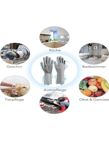 Guantes de Silicona Multifuncionales 2 Pares Gris 2 en 1