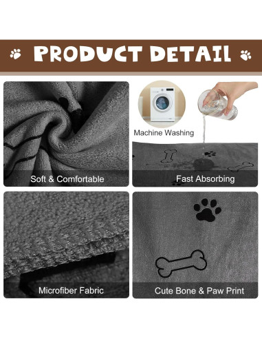 Chumia Toallas Microfibra para Perros 4 Pcs 60x100 cm Gris