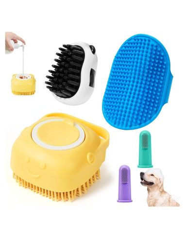 Juego de 4 cepillos de baño para perros Robatun - Amarillo