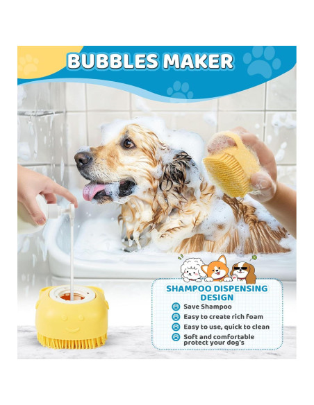 Juego de 4 cepillos de baño para perros Robatun - Amarillo