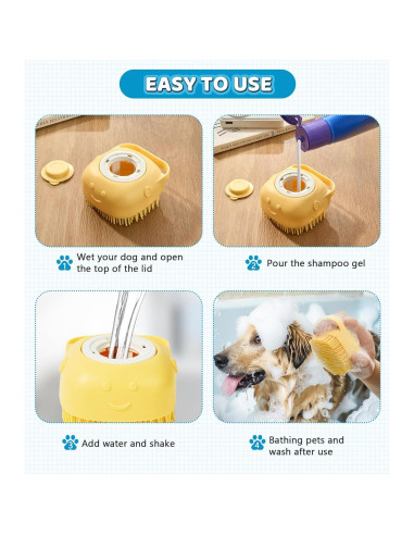 Juego de 4 cepillos de baño para perros Robatun - Amarillo