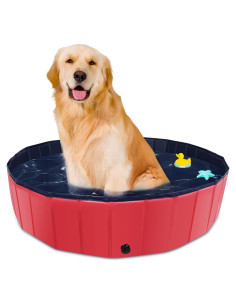 Piscina Plegable para Perros CACSPS 99x30 cm Antideslizante Rojo