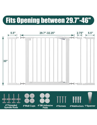 Puerta para Bebés Keny 76,2 cm Alta Ajustable 29.7-116,8 cm