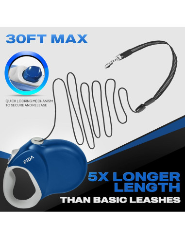 Correa Retráctil Fida 9m Azul para Perros Grandes 110 lbs