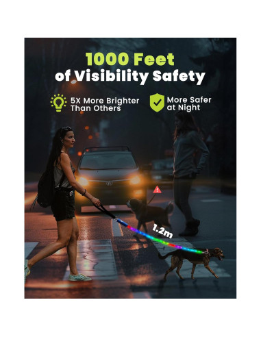 Correa LED para Perros XEUCH 5 Pies Recargable 13 Modos