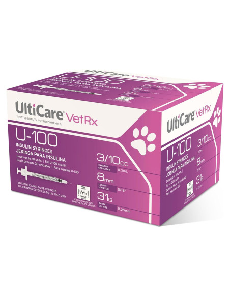 Jeringas de Insulina UltiCare VetRx U-100 3/10cc 60 unidades