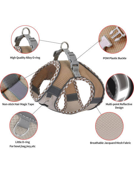 Arnés para Perros Pequeños AIITLE XS Marrón-Beige Transpirable Arnés para Perros Pequeños AIITLE XS Marrón-Beige Transpirable
